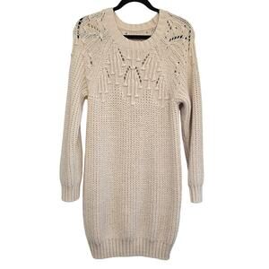 Women's Cream Knit Sweater Dress M Chucky Cozy Soft Minimalist Winter Layering